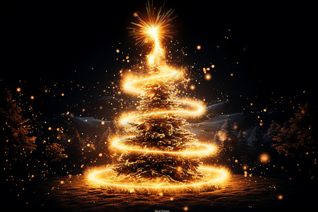 炫光环圣诞夜美丽的圣诞树背景