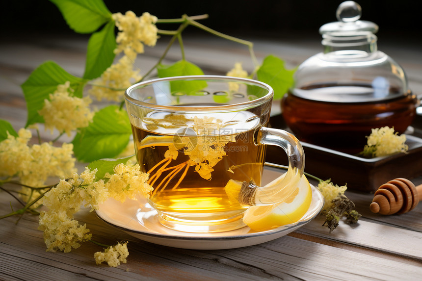 夏日茶水饮品和蜂蜜图片