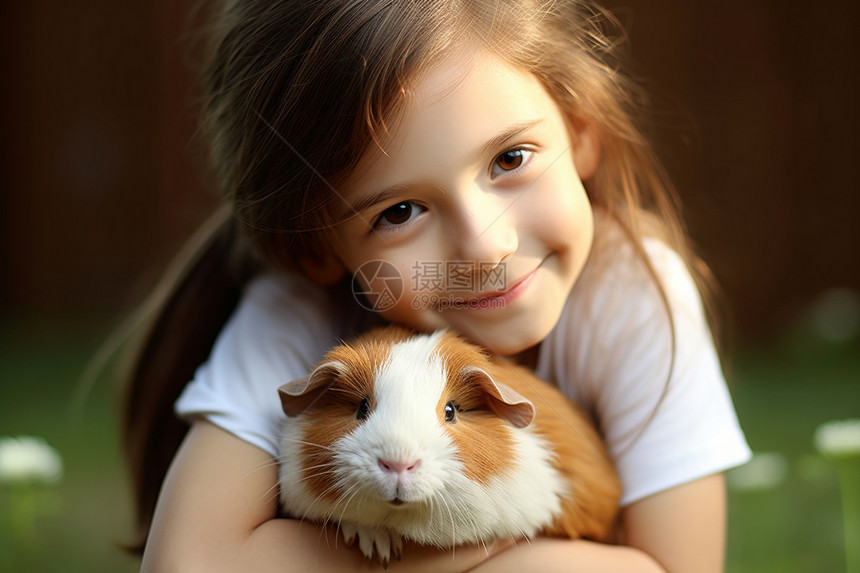 可爱的豚鼠和小女孩图片