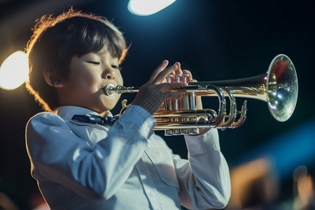 舞台上演奏管弦乐器的男孩背景图片