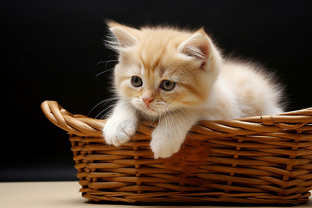 篮子中毛茸茸的小猫幼崽图片