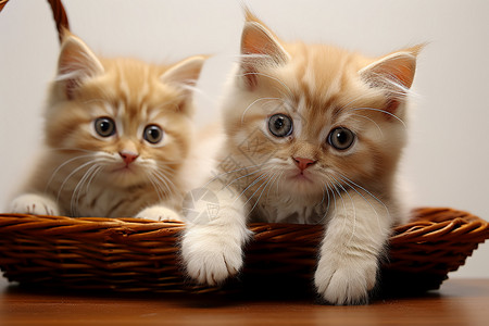 篮子中可爱的小猫幼崽图片