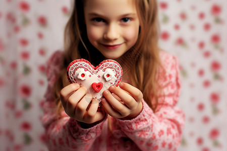 心形对称花纹女孩手中的心形手工饼干背景
