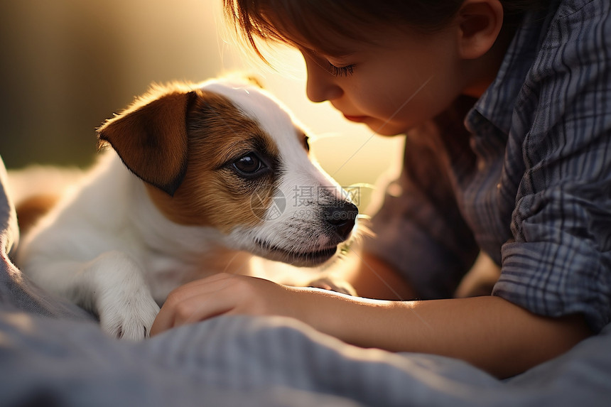 温馨的小男孩与小狗图片