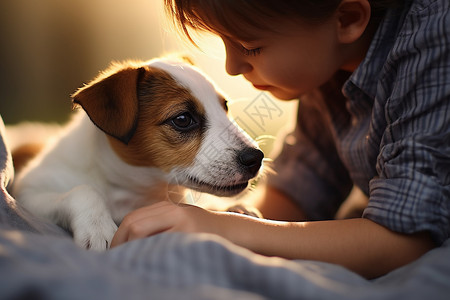 温馨的小男孩与小狗图片
