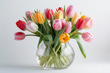 花瓶中的郁金香花束背景图片