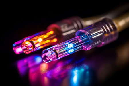 炫丽灯光光纤上的彩色二极管设计图片