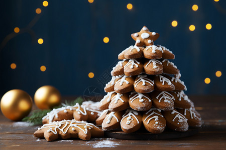 圣诞节庆祝的圣诞树饼干背景图片