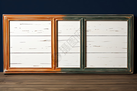 清新木质窗前的空白画框图片