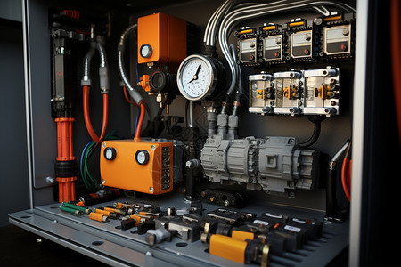 控制柜压力表搭配工业泵和附件背景