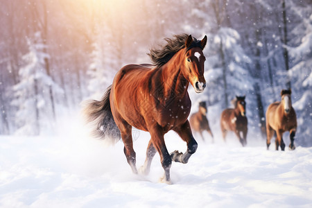 冬日奔跑的骏马背景图片