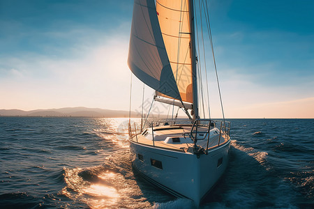 夏季海洋上出海游玩的帆船背景图片