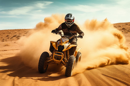 狂奔沙漠中骑行摩托的男子背景