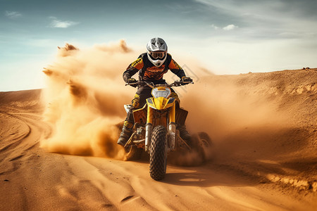 疾驰的车沙漠摩托车极限运动背景