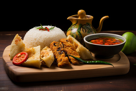 餐盘中的印尼美食高清图片