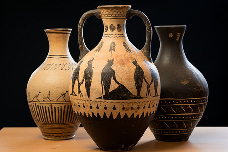 古典的古罗马陶艺品展示背景图片