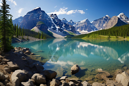 湖光山色的美丽景观背景图片