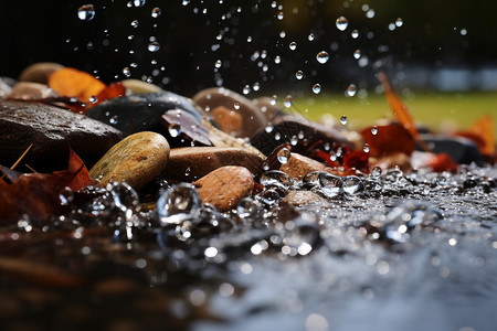 下雨时户外的鹅卵石图片