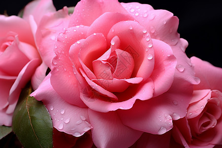 粉色玫瑰上的水珠图片