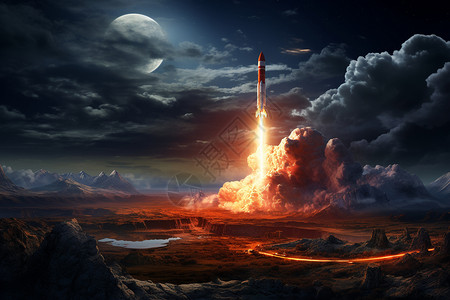 考核机制月色中的火箭降落过程设计图片
