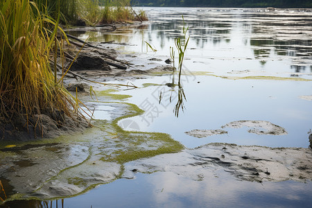 污染流入的池塘河水高清图片