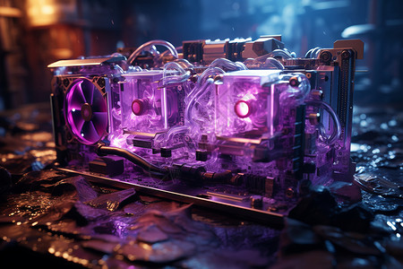 水冷机箱紫光映射下的电脑主机设计图片