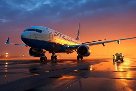 滑翔飞机夕阳下的国际机场背景