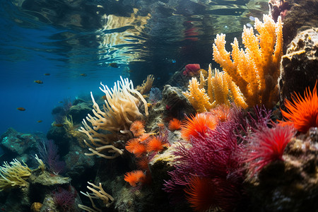 小鱼珊瑚和海星小鱼和珊瑚背景