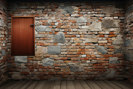 木质地板和砖头墙背景图片