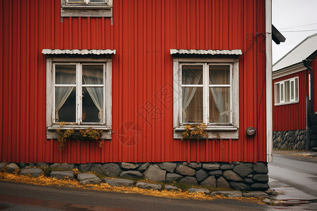 街道旁的红色建筑高清图片