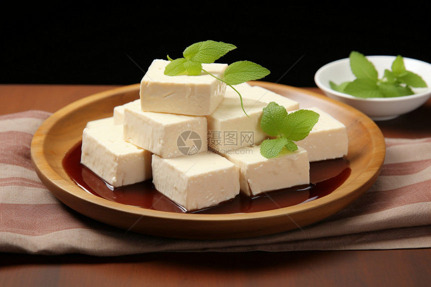 木盘上的白豆腐图片