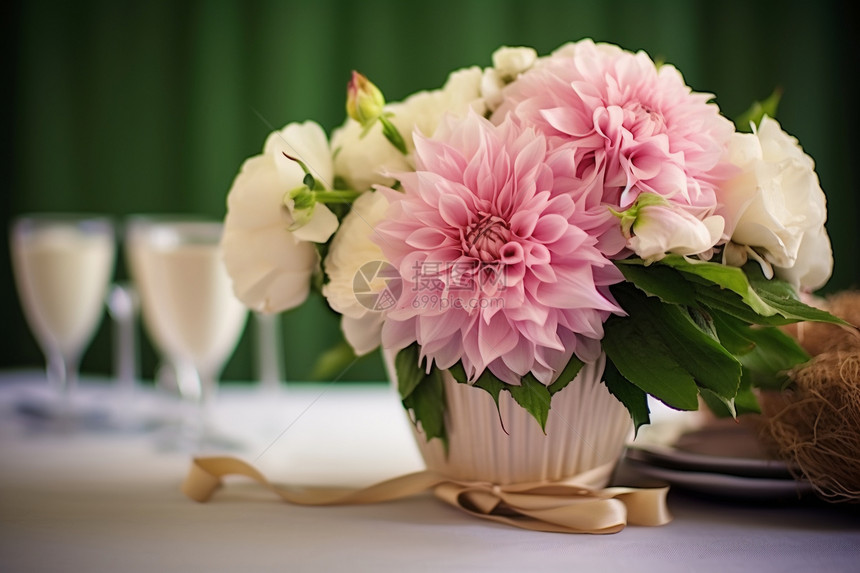 餐桌上的花束装饰图片