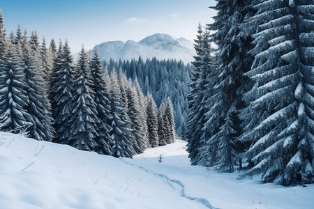 雪山上的 树图片
