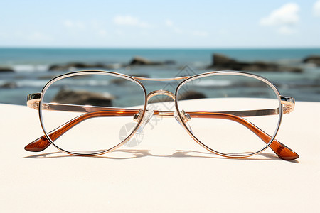 沙滩镜防紫外线海滩上的眼镜背景