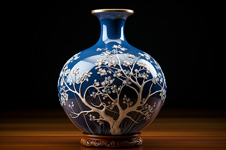 青花瓷花素材复杂的蓝白鸟瓶背景