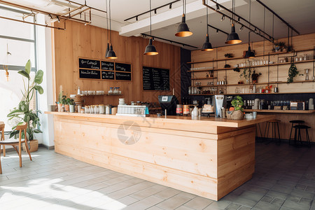 咖啡店装修现代木制咖啡店背景