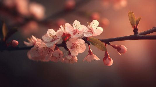 一枝盛开的粉色樱花高清图片
