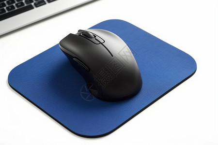 蓝色鼠标垫上的电脑鼠标背景图片