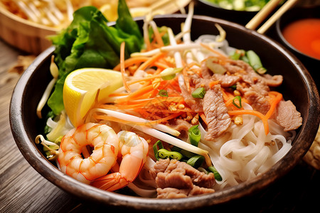 小锅米线美味的越南虾面设计图片