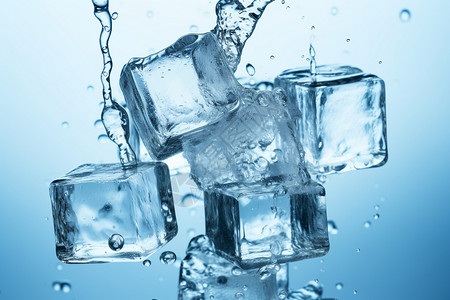 方形气泡冰水中的方形冰块背景