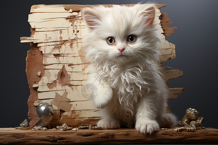 卡通木板幼小的猫咪背景