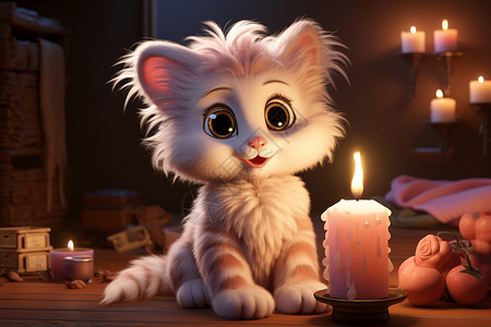 烛光下的猫咪背景图片