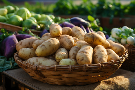 农家菜园里的丰收土豆高清图片