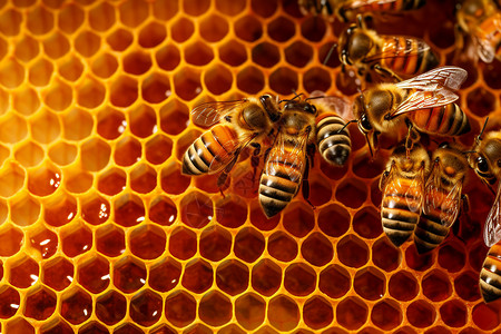 蜂房忙碌采蜜的蜜蜂背景