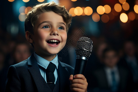 舞台上正在微笑的小男孩背景图片