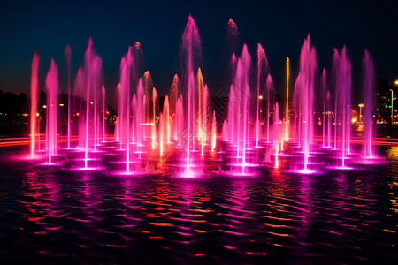 夜幕下的彩色喷泉高清图片