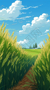 农业作物郁郁葱葱的稻谷插画