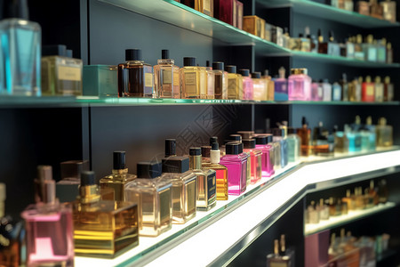 化妆品货架各式各样的香水背景
