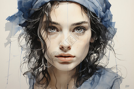 彩铅绘制的女性面容背景图片