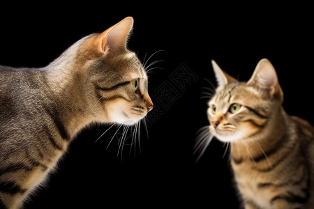 黑暗中两只猫相互凝视高清图片